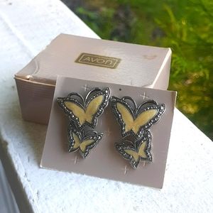VINTAGE BUTTERFLY EARRINGS, SILVER & ENAMEL